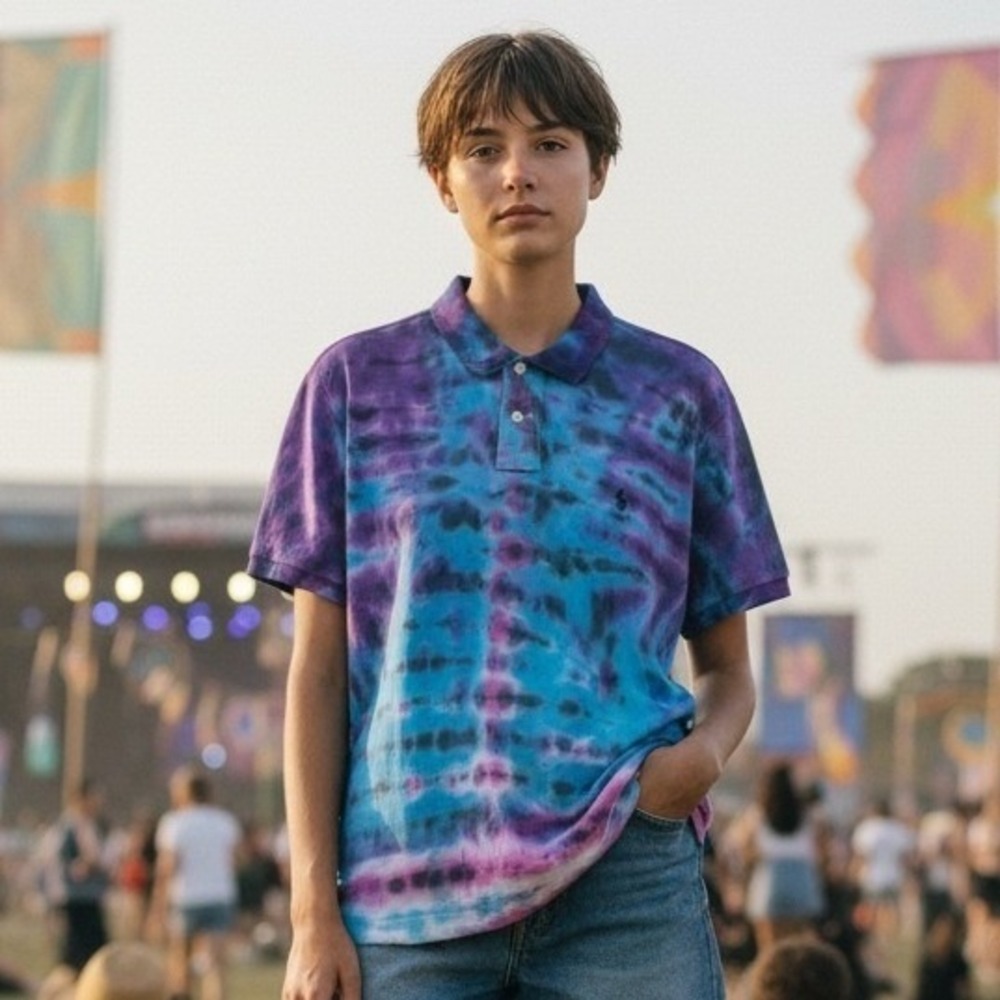 Polo Ralph Lauren Tie Dye Polo Shirt Blue Purple Pink Custom Fit Mens Medium